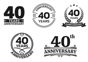 Fototapeta premium 40 years icon or logo set. 40th anniversary celebrating sign or stamp. Jubilee, birthday celebration design element. Vector illustration.