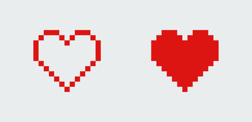 Heart symbol with pixel art style design.
