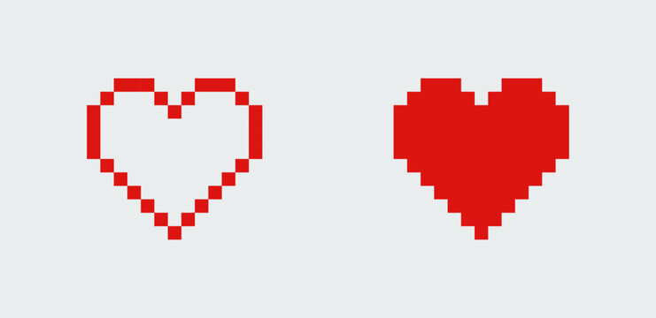 Heart symbol with pixel art style design.