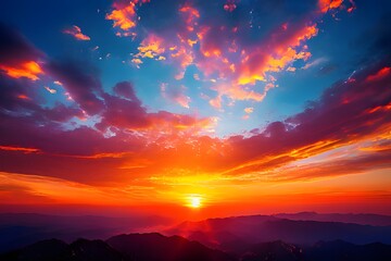 Naklejka premium The most vibrant sky sunset with a fiery tone. A brave warrior who has the courage to approach for salvation, 勇敢な戦士, 勇敢です, .ai, generative, a warrior who comes to save, 용사, 용기, brave