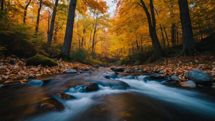 Autumn view from the sky on colorful forests in park Mauricie, Quebec, Canada
