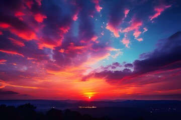 Naklejka premium The most vibrant sky sunset with a fiery tone. A brave warrior who has the courage to approach for salvation, 勇敢な戦士, 勇敢です, .ai, generative, a warrior who comes to save, 용사, 용기, brave