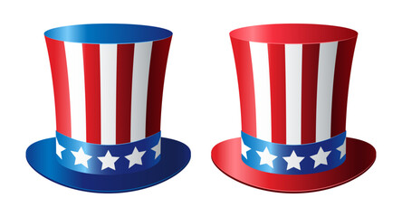 Top hats with American flag colors. Clipart for USA Independence Day.
