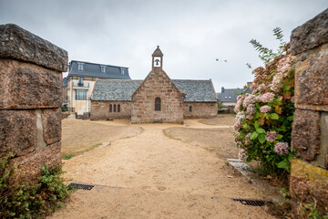 small chapel on the coast of french brittany. View at the Chapel of Saint Guirec at Atlantic...