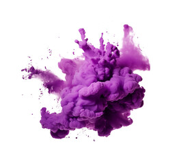 A burst of purple ink cloud erupts in the air, forming an abstract flower shape with dynamic...