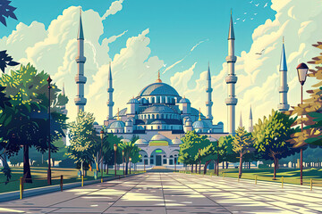 Obraz premium Sultan Ahmed Mosque - Istanbul Skyline Illustration