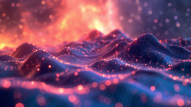 A pixelated aurora serving as a backdrop for a tech startup's visionary pitch background