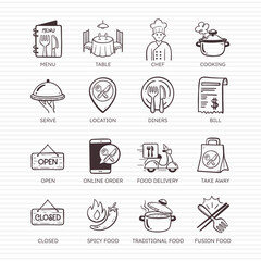 Restaurant Doodle Icons. Essentials. Set 1 of 4.
