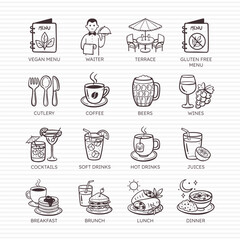 Restaurant Doodle Icons. Drinks. Set 2 of 4.