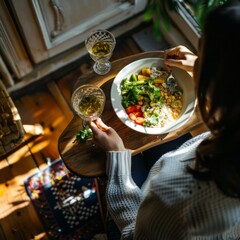 woman eating salad in restoran 