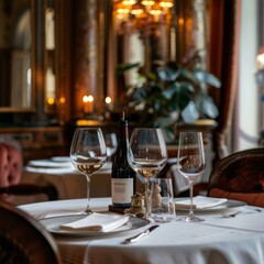 table setting at restaurant for date with vine