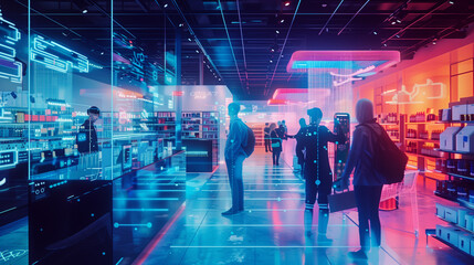 People use modern Self-Checkout Station with POS Machine interface payments online shopping digital futuristic design. AI Image Generative