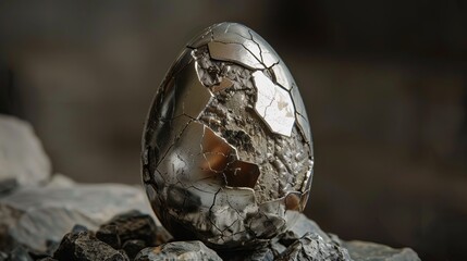 unusual egg with pieces of foil.