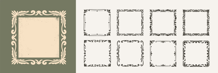 Vintage Ornament Frames collection. Elegant Decorative Square Border for Wedding Invitation and Scrapbooking design