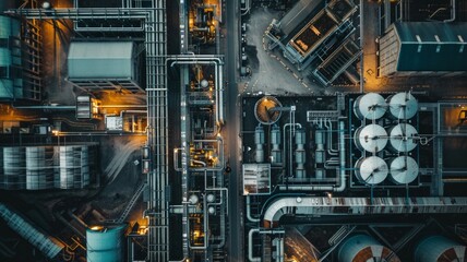 A close up of a large industrial plant with many pipes and tanks - Powered by Adobe