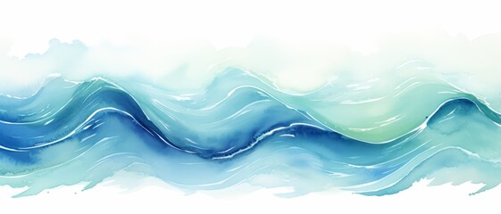 Watercolor wave textures with blended blues and greens, ideal for artistic projects or creative presentations,