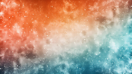 Bright orange, white, blue, teal, and granular gradient background with blurred noise texture for a...