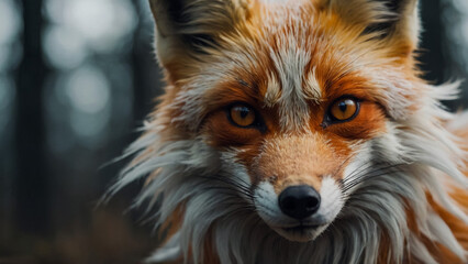 Red fox closeup portrait against green background
