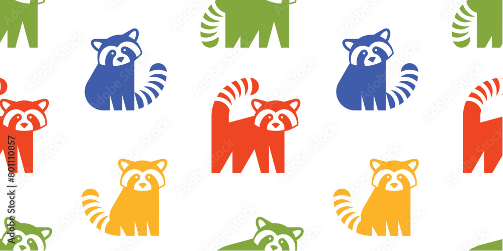 Poster seamless pattern with red pandas. isolated on white background