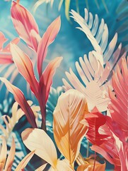 retro filter colour stylish scheme summertime accent colour close up photograph of tropical plants variety of tree leaf and tropical flower background