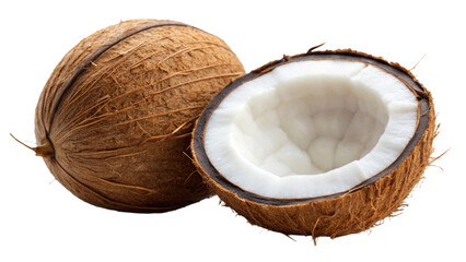 Coconut Coconut half with slice and piece isolated on Transparent background.