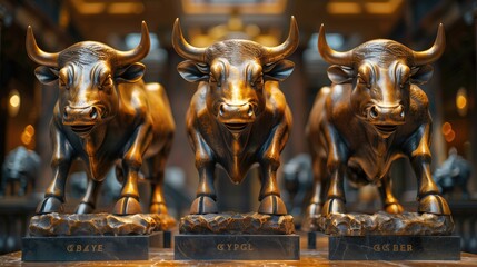 A podium decorated with bull and bear statues serves as the focal point for an award presentation recognizing expertise in financial analysis and trading