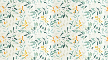 A seamless pattern of hand-painted leaves in muted colors.