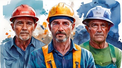 Group of workman in watercolor style