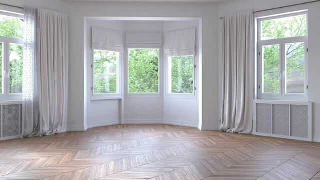 Empty room with parquet floor. 3d render design