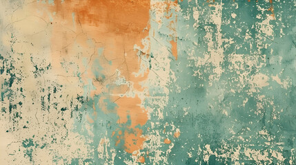 Teal green orange beige grunge vintage poster banner header backdrop design with a grainy gradient...