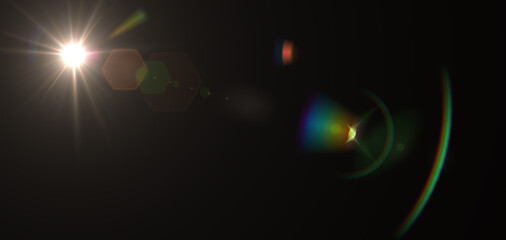 Sunlight solar flare effect on black backgrounds illustrations