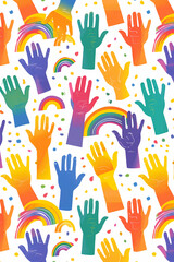 Fototapeta premium A colorful pattern of hands and rainbows