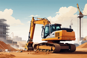 excavator construction site illustration