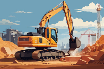 excavator construction site illustration