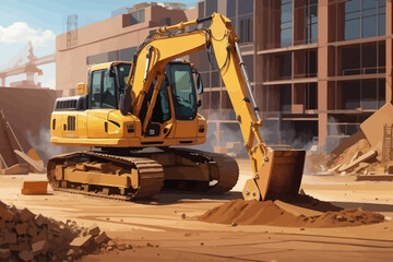 excavator construction site illustration