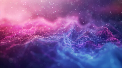 The futuristic banner design is blurred and features a gradient background of purple, pink, and blue colours with a grainy texture effect.