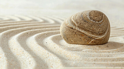 Stone on sand with lines against white background. 