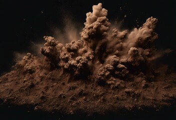 'Soil brown ground background explosion cloud isolated Abstract black'