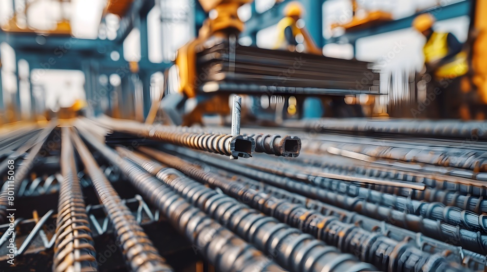 Poster steel reinforcement rebar grid in industrial construction site with abstract geometric patterns and 