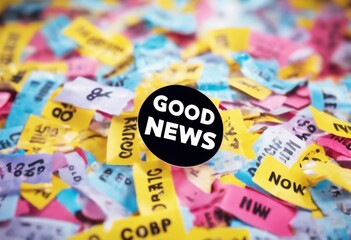 'good background label confetti news colored newsletter dispatch header live media network poster promotion yellow red banner con'