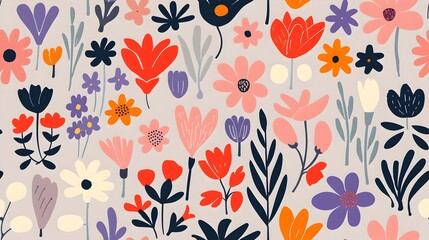 Colorful Floral Pattern with Vibrant Botanical and Elegant Blossoms