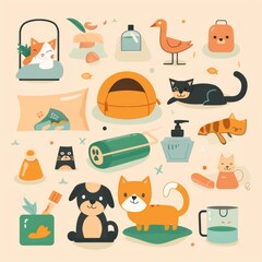 set of funny cartoon animals icons vector graphics