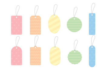 Set of blank cute pastel-patterned gift tags. Flat vector illustration.