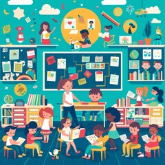 children in the classroom vector design
