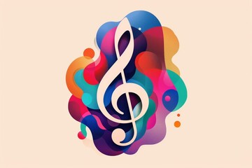 Design a minimalist graphic that showcases the concept of a musical note transforming into vibrant colors and patterns