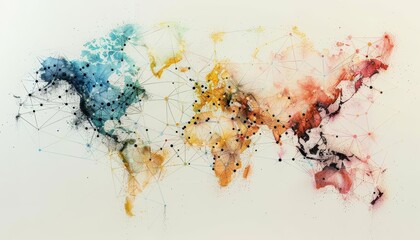 Develop an artistic interpretation of a networked world map showcasing social media connections