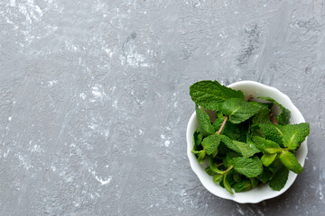 Mint leaf. Fresh mint on Colored background. Mint leaves isolated Top view with copy space - obrazy, fototapety, plakaty