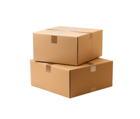 stacked cardboard boxes on a plain transparent background, symbolizing logistics and packaging. Generative AI