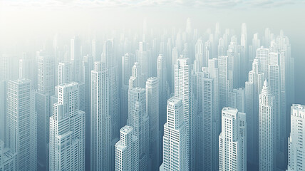 Hazy light urban landscape, background image of the city's skyscrapers, top view