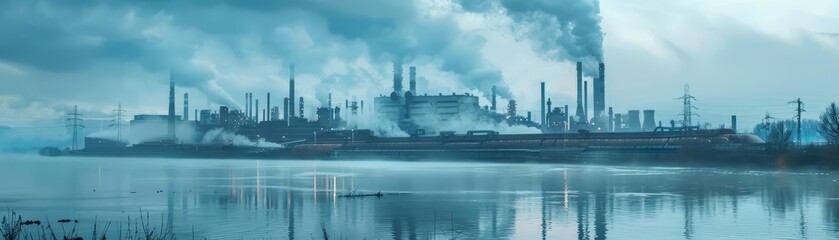 Industrial zones emitting pollutants into the river visualize pollutions toll, urging for solutions rooted in hitech concepts
